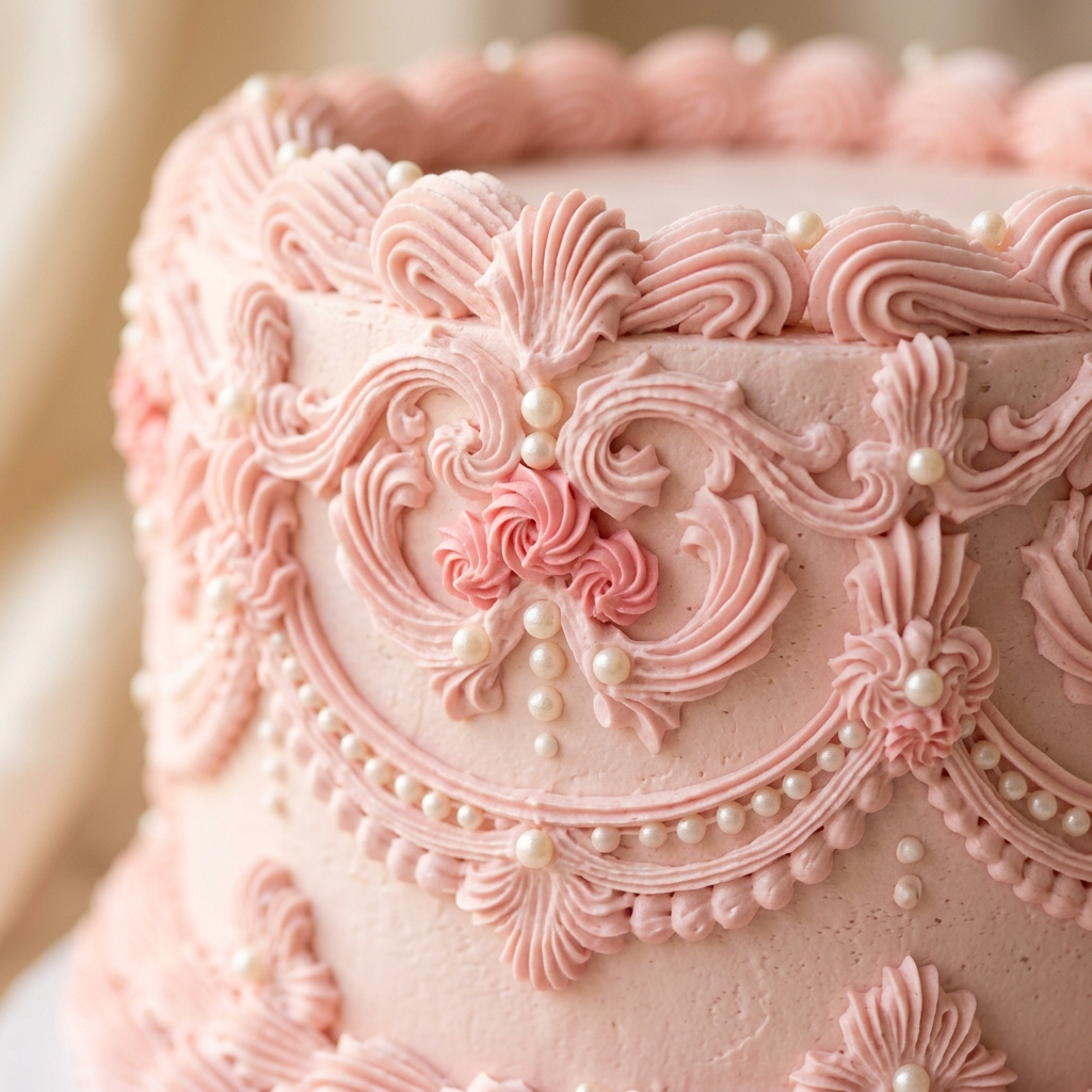 Custom celebration cake with intricate Lambeth piping
