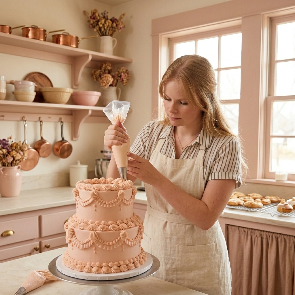 Erona decorating a cake